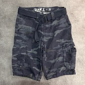 Y2k Raw X Camo Cargo Shorts with Belt